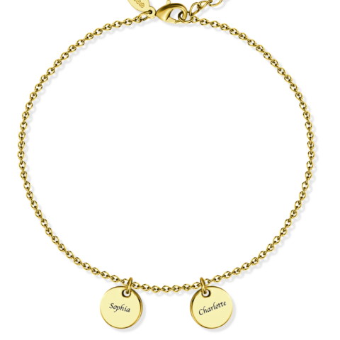 Engraved Two Coins Anklet 14k Gold Plated Silver