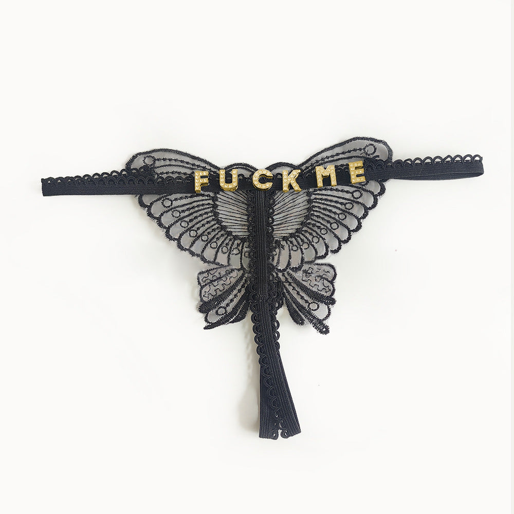 Custom Lace Hollow Butterfly Sexy Low Waist Panty with jewelry Crystal