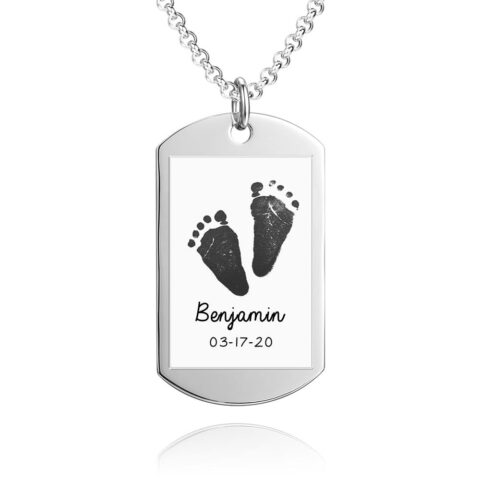 The photo they will never have to put away: Custom Baby Footprint Necklace Dog Tag