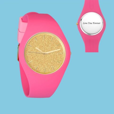 Unisex Silicone Engraved Watch Unisex Engraved Watch 41mm Pink Strap –