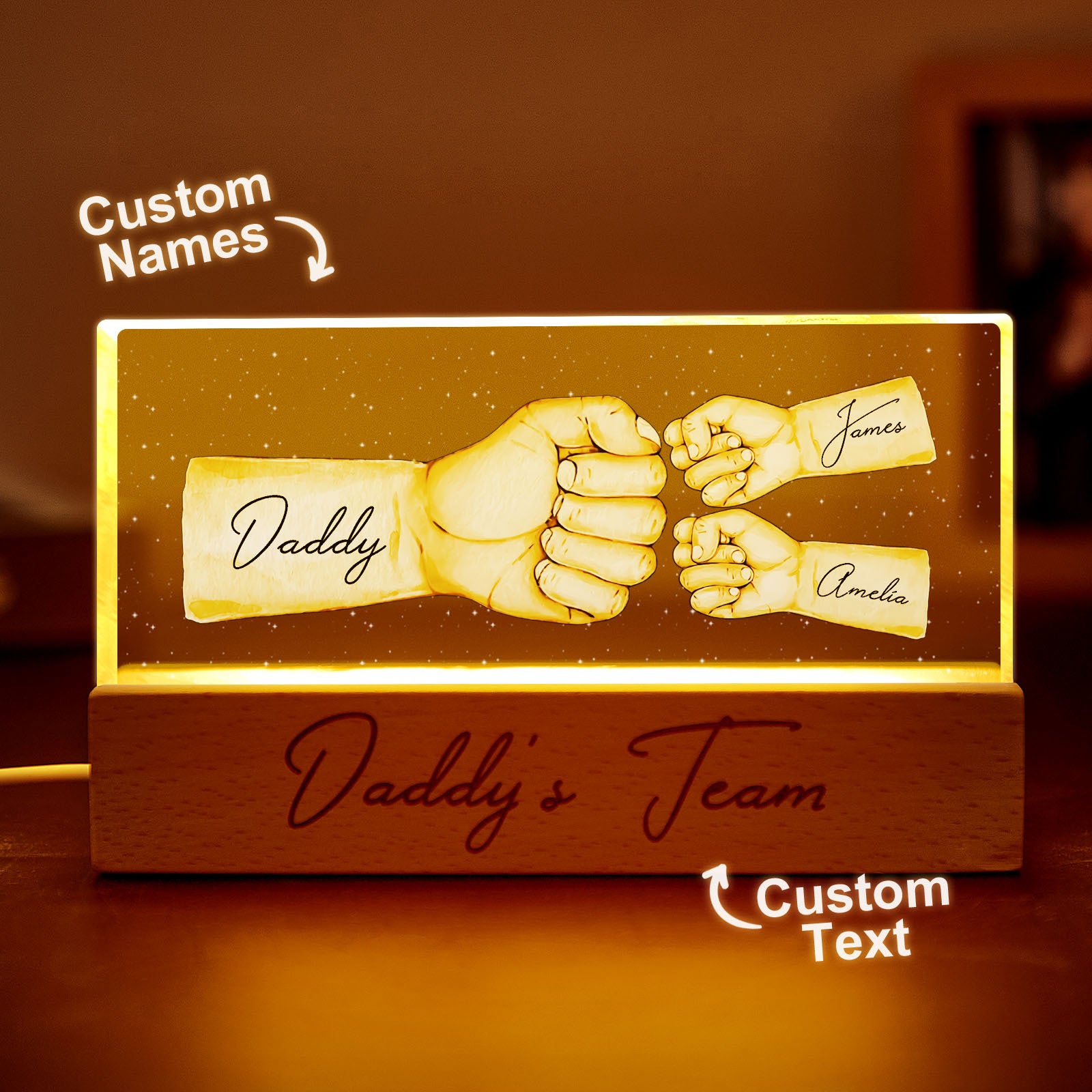 Their New Everyday Carry: Custom Acrylic LED Night Light Personalized Daddy’s Team Fist