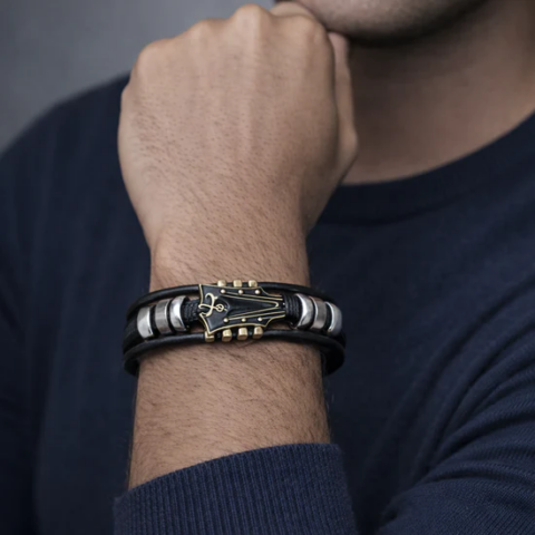 Made for one person in the world – them: Vintage Leather Guitar Bracelet, Men’s