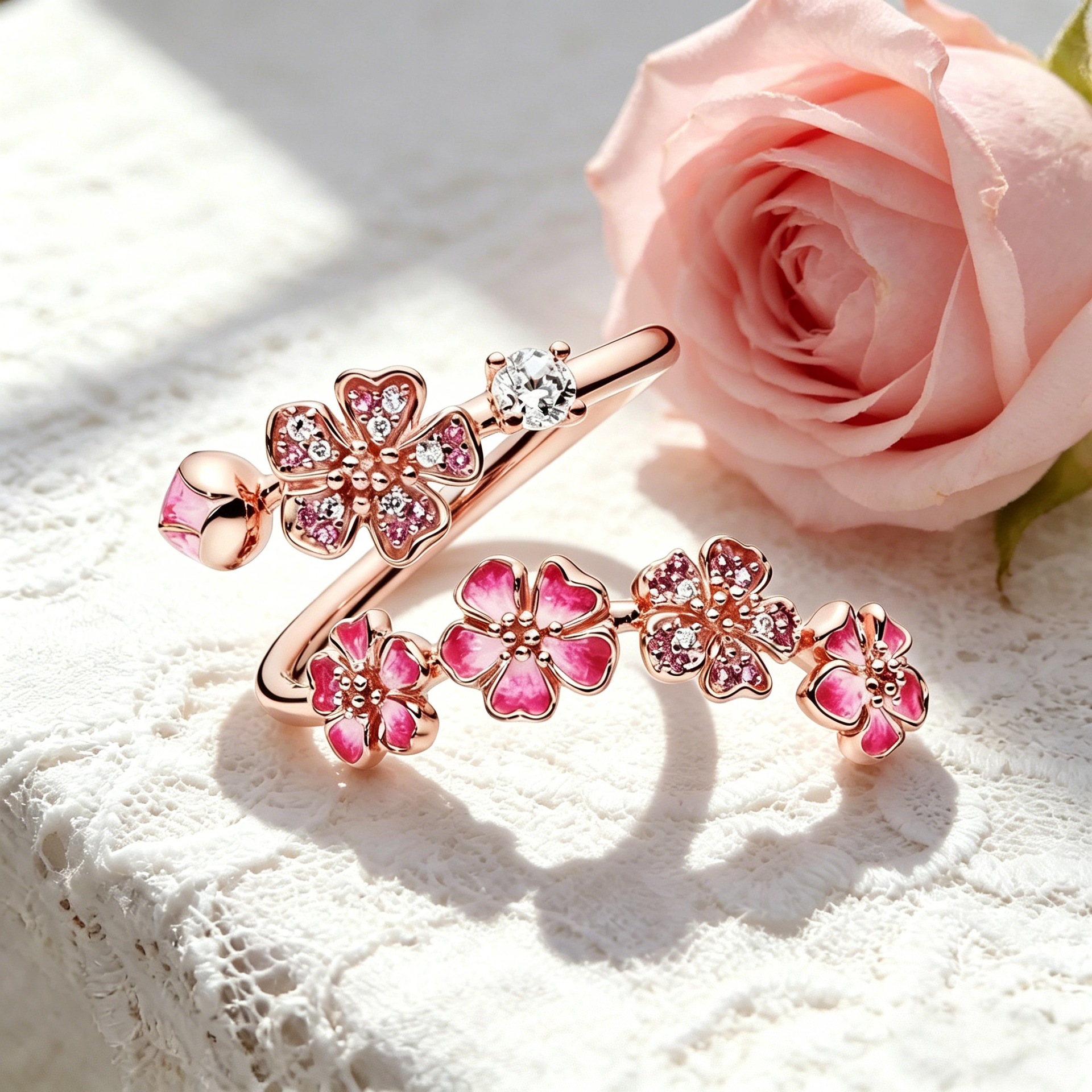 The Unexpected Favorite: Peach Blossom Ring Flower Adjustable Ring Dainty Pavé Floral