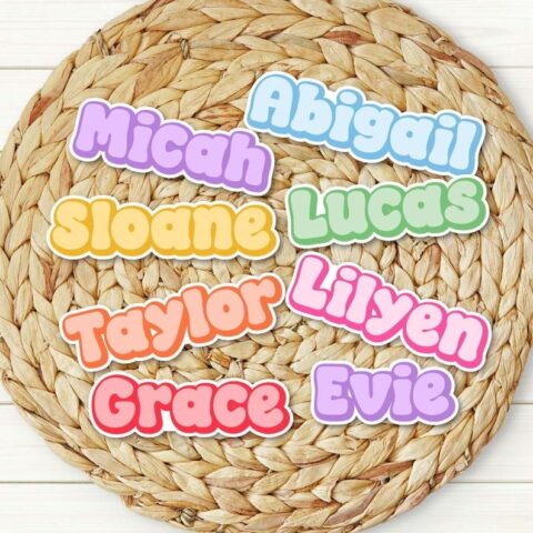 Retro Custom Name Sticker Kids Colorful Personalized Back to School Laptop