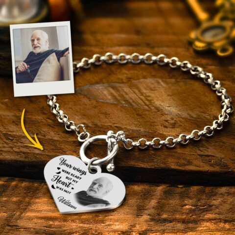 Custom Photo Bracelet with Heart Memorial Engraved Bracelet Engraving Stainless Steel
