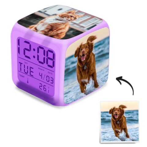 Every hour, a memory on display: Photo Alarm Clock Multiphoto Colorful Lights Four Pictures