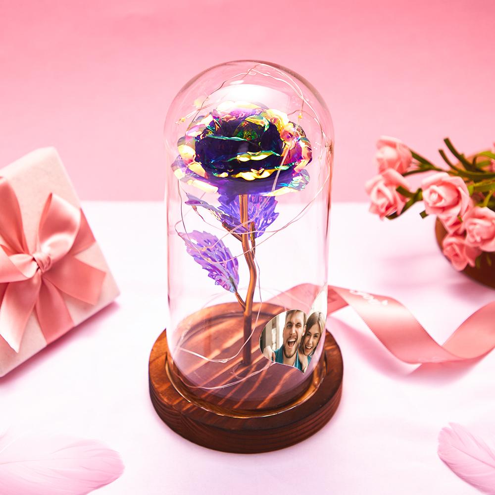 Custom Heart-shaped Photo Eternal Colorful Rose Flower LED Night Light Romantic