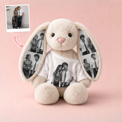 Personalized Bunny Plush with Your Photos – Custom Printed Ears &