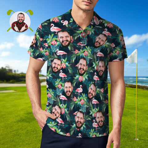 Men’s Custom Face POLO Shirt Personalized Golf Shirts For Him Flamingo