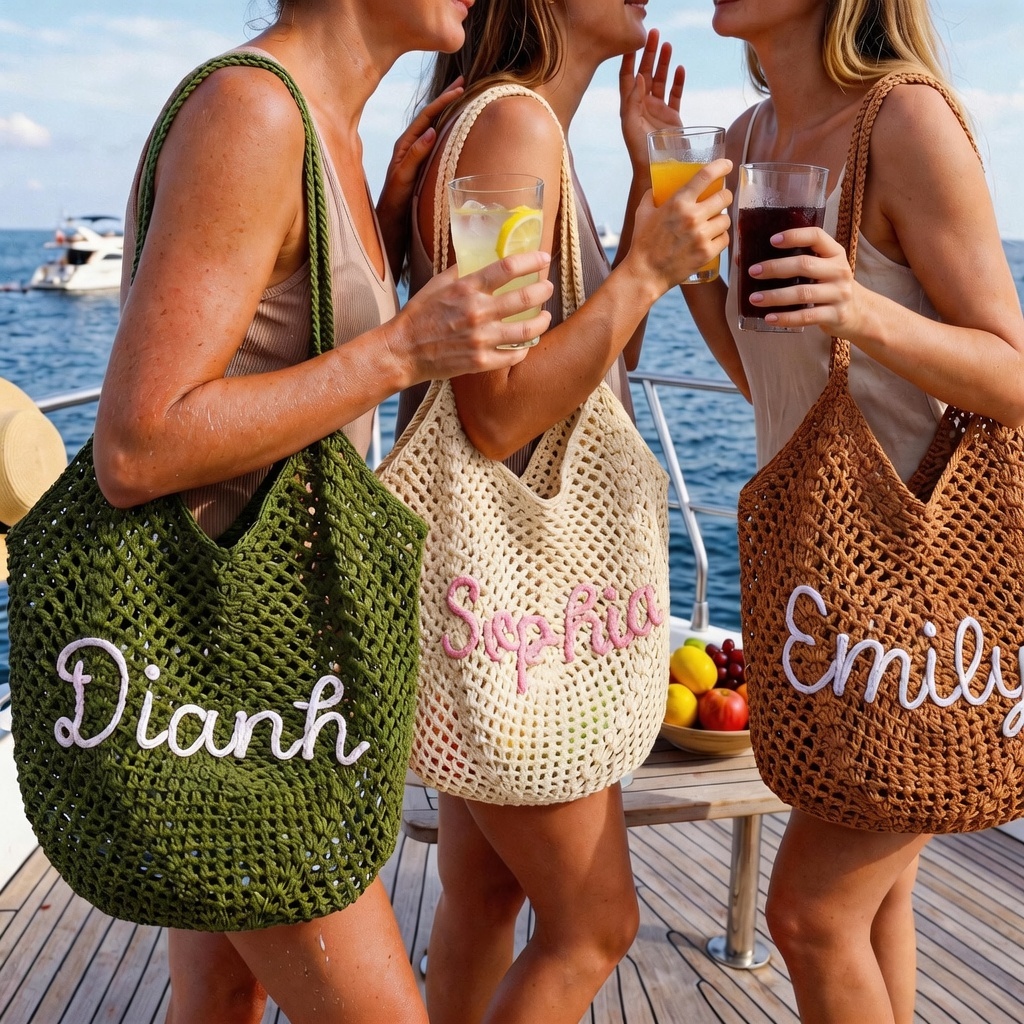 Everyday carry, personally theirs: Personalized Crochet Beach Bag with Custom Name