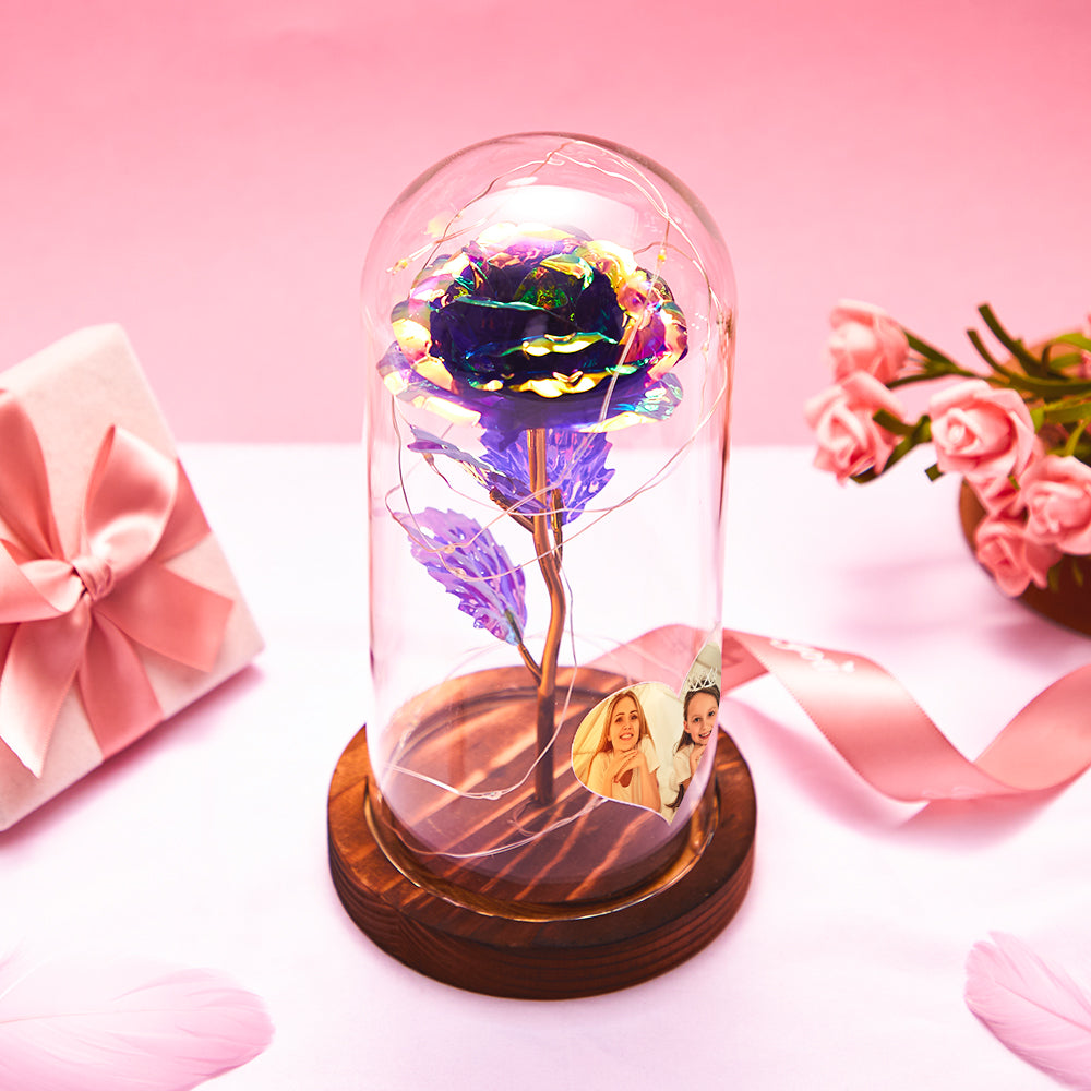 Custom Heart-shaped Photo Eternal Colorful Rose Flower LED Night Light Romantic