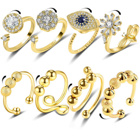 Anxiety Ring Decompression Ring Anti-Anxiety Relief Adjustable Ring 8 Pieces