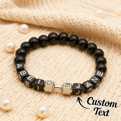 Custom Fitness Bracelet Dumbbell Bracelet Personalized Name Men’s Bracelets