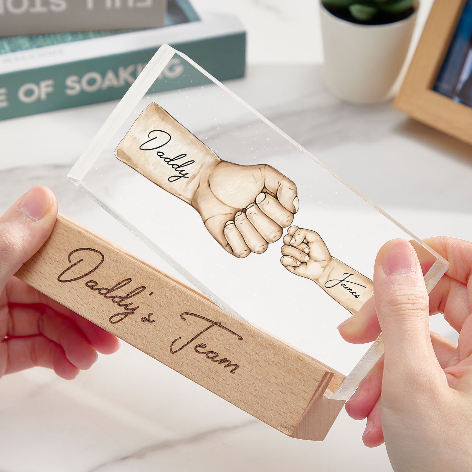 Their New Everyday Carry: Custom Acrylic LED Night Light Personalized Daddy’s Team Fist
