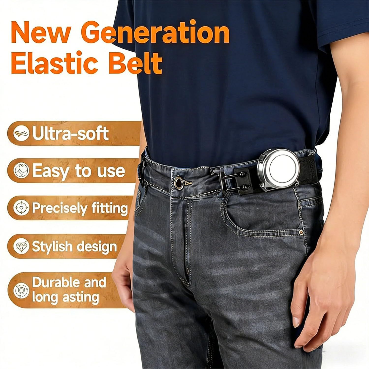 Buckle-Free Elastic Belt for Jeans Adjustable Waist Tightener hook and loop