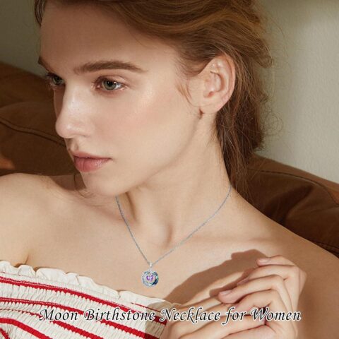 Birthstone Necklace Moon and Star Pendant Moon Jewelry Anniversary Birthday