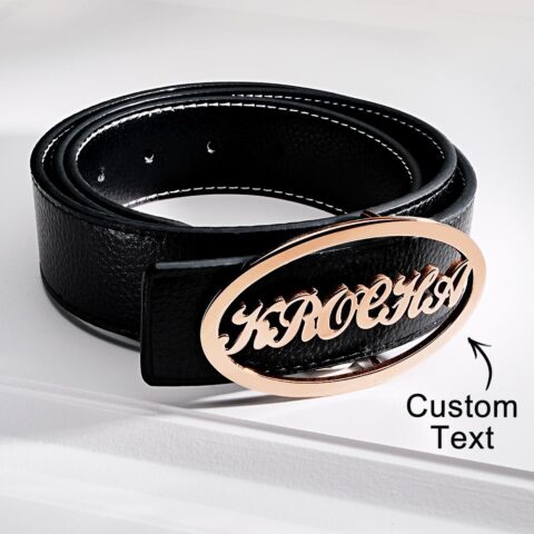 Custom Oval Frame Name Belt Buckle with Free Belt