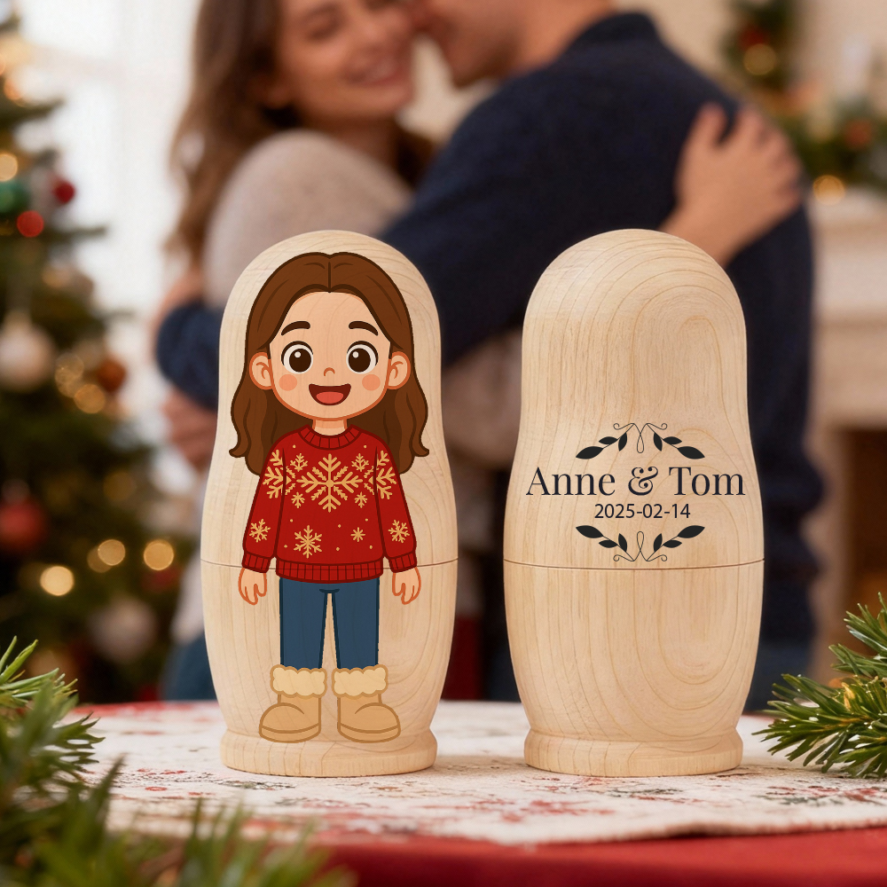 Personalized Portrait Nesting Doll with Text Custom Photo Family Portrait Cartoon