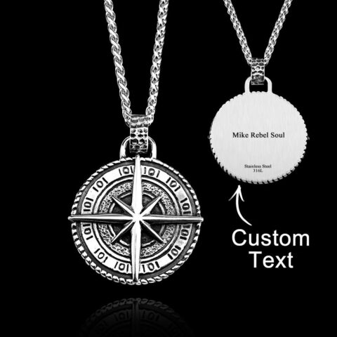 Custom Engraved Necklace Men’s Punk Pendant Necklace North Star Necklace