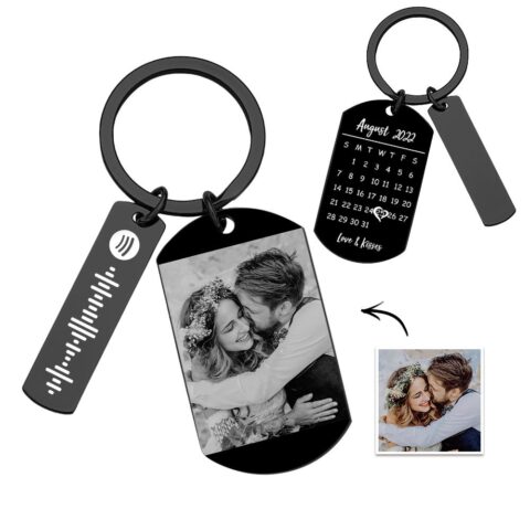 Personalized Spotify Calendar Keychain Custom Picture & Music Song Code Couples