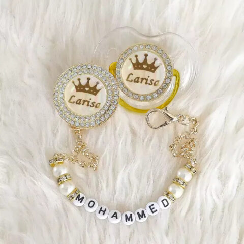 The One That Makes Them Cry: Custom Name Bling Gold Pacifier And Pacifier Clip Bpa Free