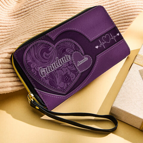 Personalized Leather Long Wallet Grandma’s Little Sweethearts Leather Wallet with Text