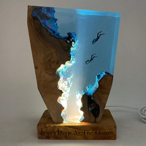 Art Resin Lamp Night Light Scuba Couple Diver Home Decor