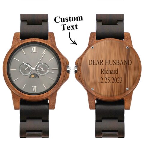 Custom Mens Engraved Wood Watch Personalized Watch for Husband Anniversary