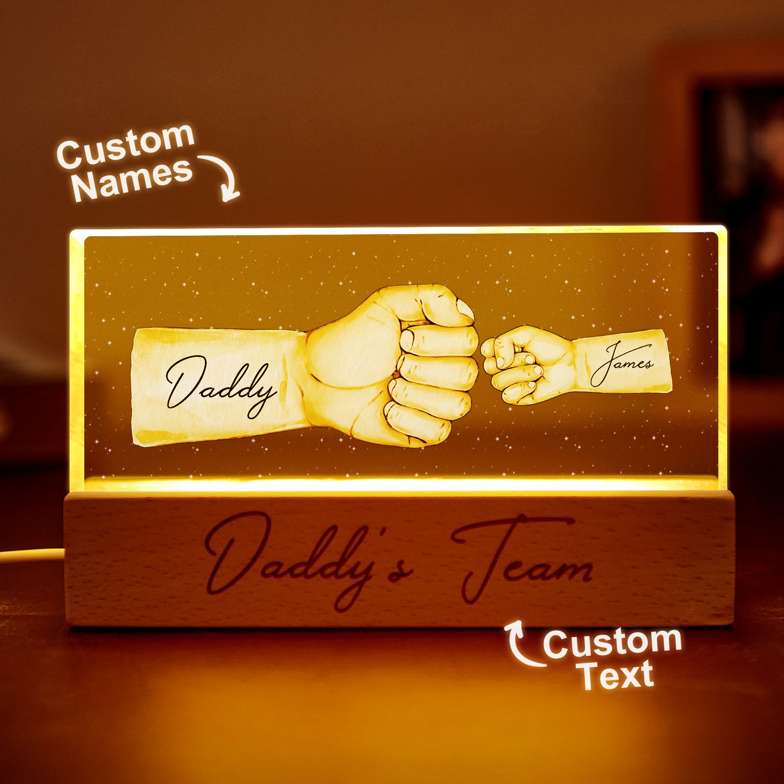 Their New Everyday Carry: Custom Acrylic LED Night Light Personalized Daddy’s Team Fist