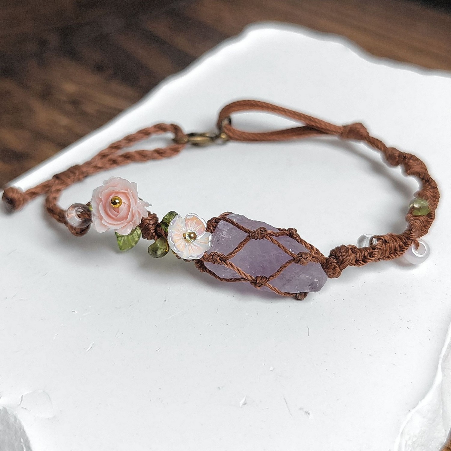Personalized Colorful Stone Wreath Bracelet with Mesh Weave Gift for Girls