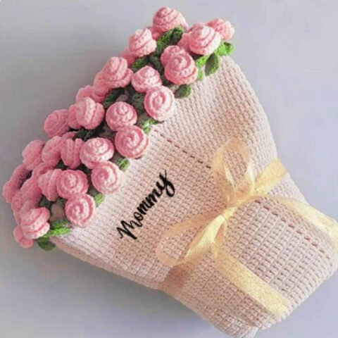 Custom Name Hand-Knitted Rose Blanket Ready-Made Gift for Mother’s Day 80cm