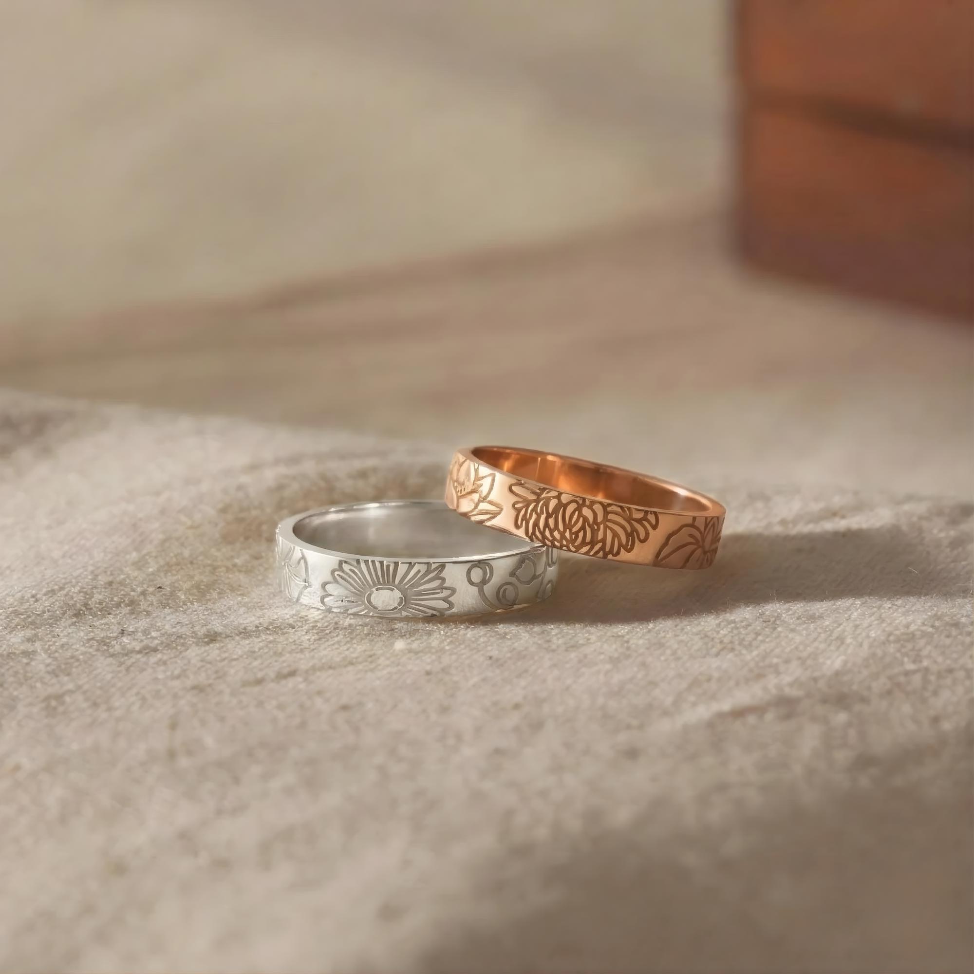 Birthflower Ring, Floral Ring, Mothers Ring, Personalized Jewelry Gift, Gold Ring,