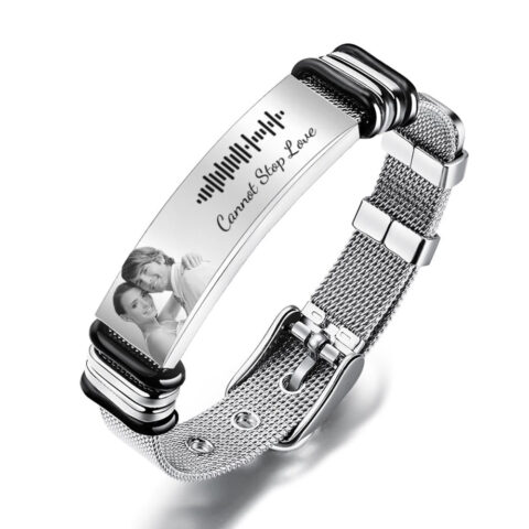 Customized Optional Photo Engraved Music Code Stainless Steel Bracelet Best