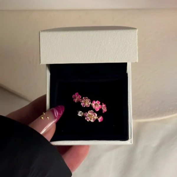 The Unexpected Favorite: Peach Blossom Ring Flower Adjustable Ring Dainty Pavé Floral