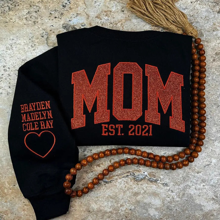 One-of-one apparel nobody else can ever own: Custom Embroidered Glitter Vinyl MAMA