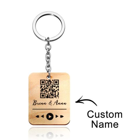Custom Wooden QR Code Key Chain With Your Text