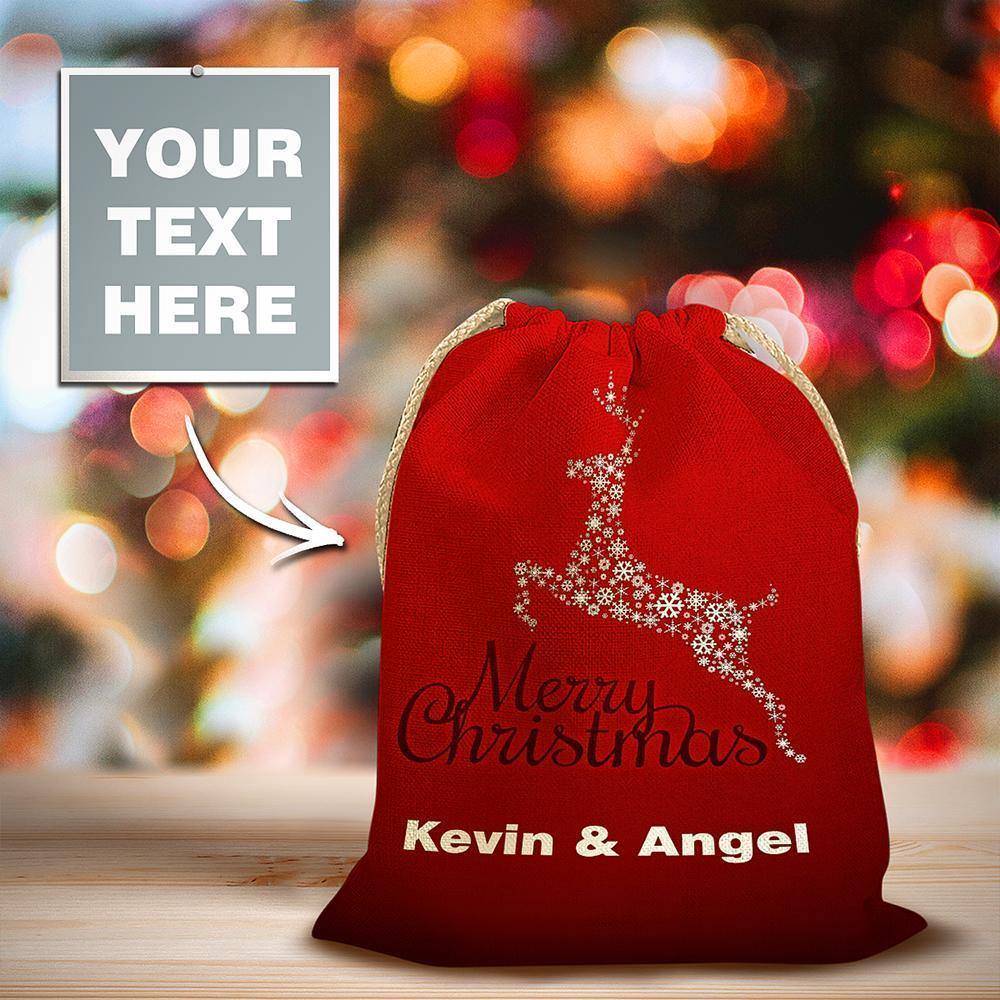 Custom Engraved Drawstring Sack Wrapped Christmas Gifts-Red