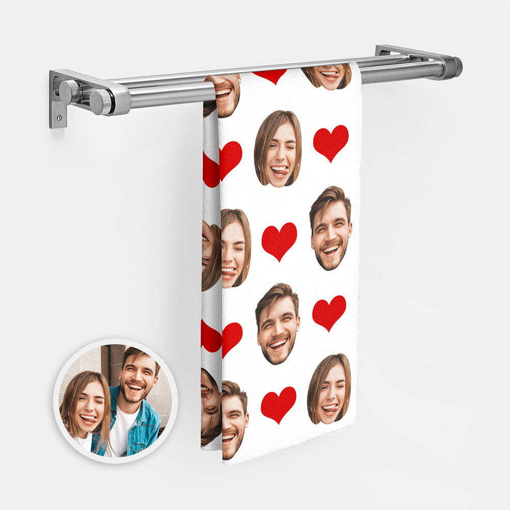 Custom Couple Faces Towel Personalized Photo Towel Funny
