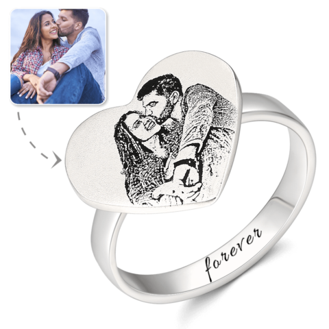 A promise that fits perfectly: Heart Photo Engraved Ring with Engraving Platinum Plated