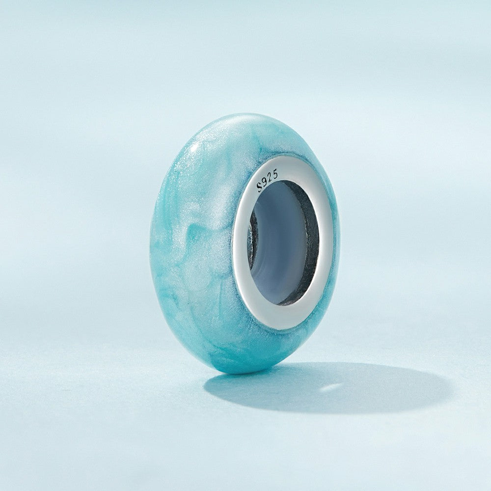 Macaron Blue Stopper Charm Spacer Charm Silver